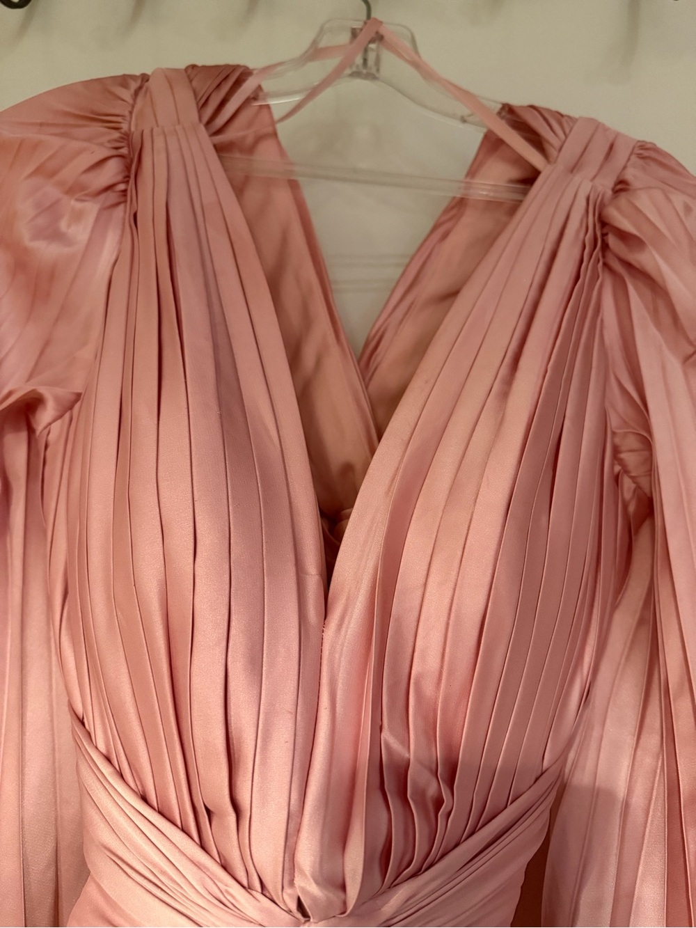 MacDuggal Pink Pleated Long Sleeve Satin Dress - Picture 5 of 5